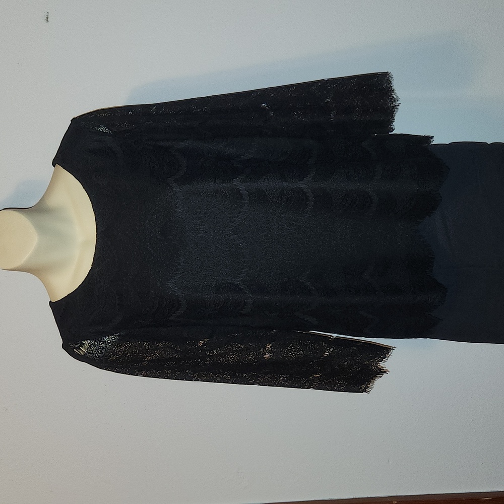 Adrianna Papell Lacy Black Blouse Long-Sleeves size M